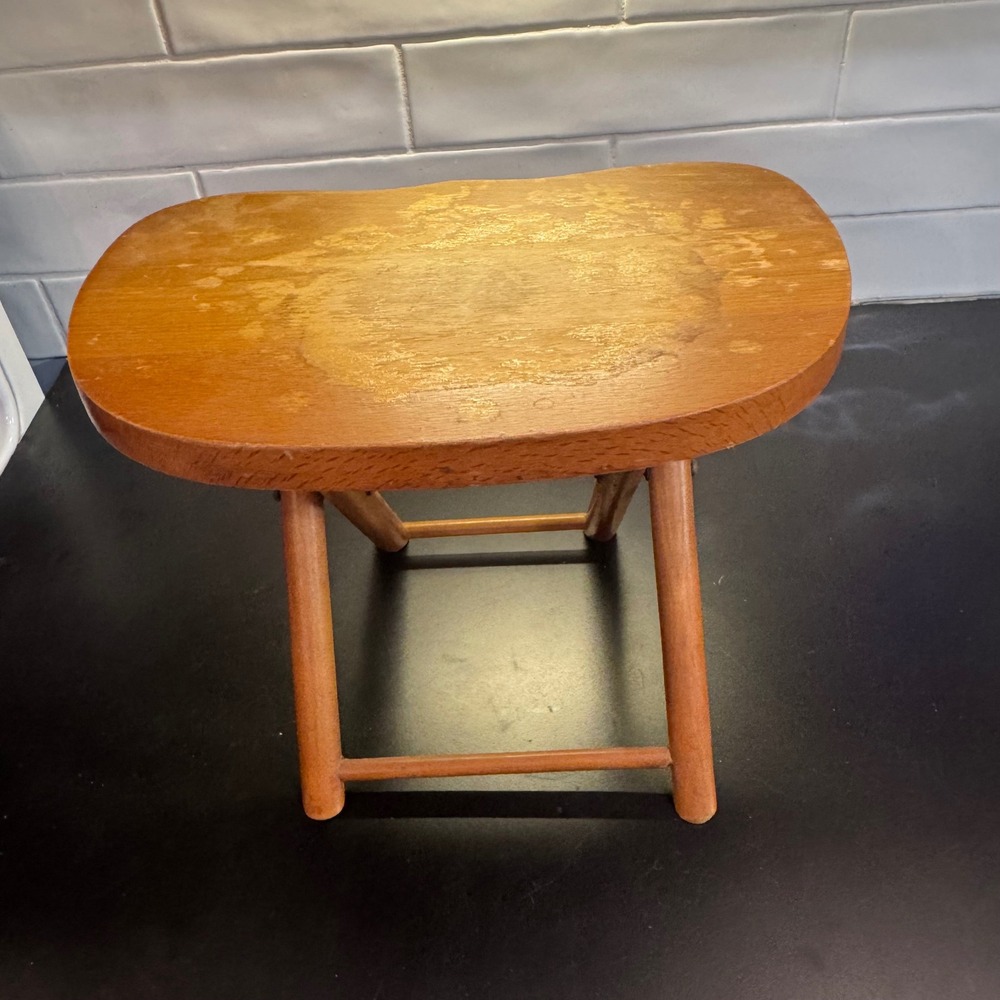 Nevco Fold N Carry Stool Kids Brown Vintage Wood Yugoslavia Mid Century Modern